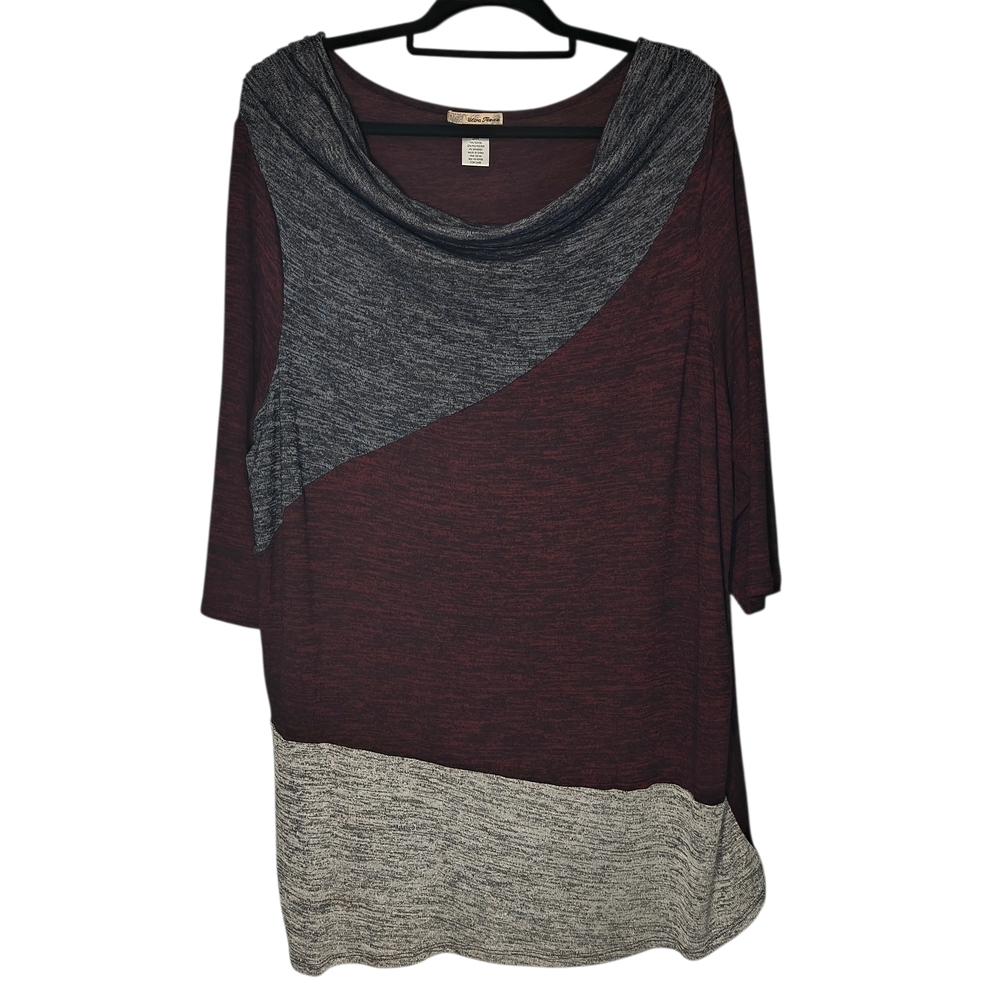 Ultra Teeze 3XL Uneven Hem Soft Stretch Heathered Burgundy Gray Tunic Top Artsy